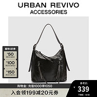 URBAN REVIVO2024秋冬女士潮流拉链单肩斜挎包UAWB40412 深棕绿