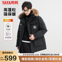 鸭鸭羽绒服鸭鸭（YAYA）羽绒服男2024秋冬新品工装户外时尚百搭短款貉子毛领鸭绒外套DY 黑色 180/96A(XL)