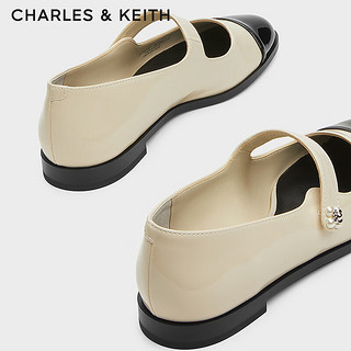 CHARLES&KEITH24冬复古一字带平底漆皮玛丽珍鞋女士CK1-70360161 粉白色Chalk 37