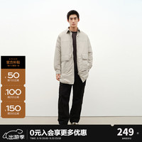太平鸟男装【中长款】衬衫式羽绒服冬短款休闲轻薄外套 灰白(阔型) L