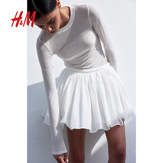 H&M2024秋季女装长袖汗布上衣1256471 白色 155/80