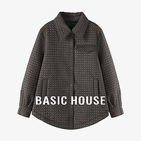 Basic House/百家好白色休闲百搭冬季轻薄格菱衬衫式羽绒服女 卡其色 M （110-120斤）