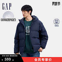 Gap男装2024秋冬徽章logo抽绳立领连帽羽绒服纯色外套677652 海军蓝 185/104A(XXL) 亚洲尺码