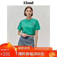 ELAND衣恋短袖T恤女透气圆领刺绣短款学院风上衣 绿色(40)Green M/165