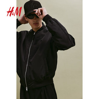 H&M2024秋季男士飞行员夹克1237094 黑色 180/116 XL