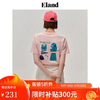 ELAND衣恋短袖T恤女透气圆领刺绣短款学院风上衣 浅粉色(26)L/Pink L/170