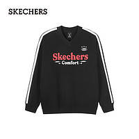 斯凯奇（Skechers）男女针织套头卫衣2024年秋季V领L424U047 碳黑/0018 L