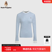 Hush Puppies【柔软保暖】暇步士女装2024秋季假两件绵羊毛打底线衣 晴空蓝 XL