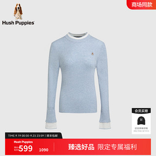 Hush Puppies【柔软保暖】暇步士女装2024秋季假两件绵羊毛打底线衣 晴空蓝 S