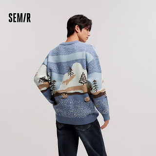 森马（Semir）毛衫男卡通小熊提花毛衣2024冬针织衫宽松套头衫内搭 紫蓝80600 170/88A/M