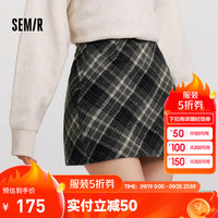 森马 Semir半身裙女格纹复古文艺气质2024冬A字短裙俏皮 灰蓝色调00428 170/74A/XL