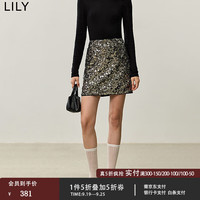 丽丽 LILY2024秋女装复古时髦设计感重工亮片高腰微A字半身裙短款 516银灰 S