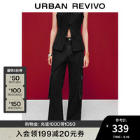 UR【HOT】2024秋季女装休闲工装风贴袋牛仔长裤UWG840260 黑色 25