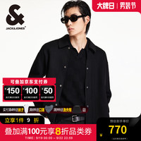 杰克·琼斯（JACK&JONES）冬季略宽松时尚潮流基础百搭按扣门襟尖领毛呢大衣224427029 黑色E40 常规 黑色E40 175/96A/M
