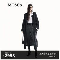 MO&Co.2024秋新品绵羊毛羊驼毛坑条纹宽松长款毛织外套MBD3CART06