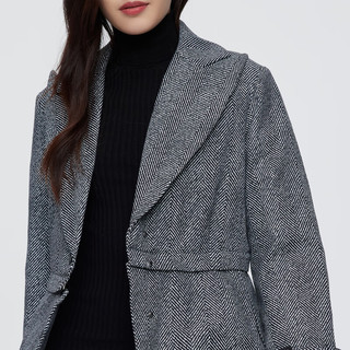 波司登（BOSIDENG）反季清仓奥莱羽绒服女商务轻薄长款过膝西装领鹅绒外套 黑白印画9500 160/84A