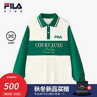 FILA 斐乐 童装儿童POLO衫2024冬季中大童男孩休闲上衣纯棉T恤 麦汁米白-IV 140cm