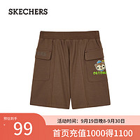 斯凯奇（Skechers）2024夏季男小童针织舒适短裤L224B060 淤泥棕/03UN S