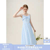 范思蓝恩蓝白格纹田园小清新花苞度假连衣裙2024夏季吊带裙 蓝白格纹 L