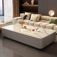 驰昂 岩板茶几客厅家用轻奢茶桌小户型电视柜组合 100*50轻奢白+灰柜双抽茶几