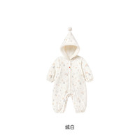 英氏 婴儿连体衣 冬季加厚夹棉保暖婴儿衣服女童 绒白