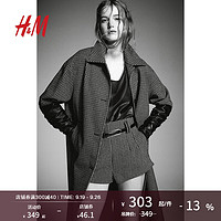 H&M2024秋季女装时尚休闲百搭高腰斜纹布迷你短裤1253168 深棕色/格纹 165/76