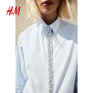 H&M2024秋季女装上衣时尚休闲百搭水钻缀饰衬衫1247284 浅蓝色 165/96 M