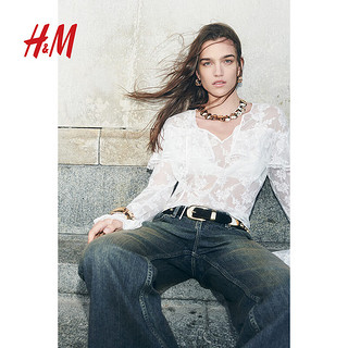 H&M2024秋季女装时尚休闲百搭宽松低腰喇叭牛仔裤1237434 牛仔蓝 165/76 40