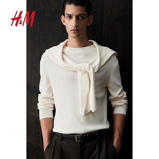 H&M2024秋季男装修身罗纹针织毛衣1232048 黑色 180/124