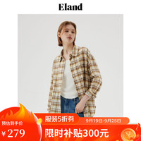 ELAND衣恋衬衫女纯棉经典格纹宽松舒适薄款上衣2024秋季 卡其色(35)Beige M/165