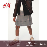 H&M童装女童2024秋季褶裥半身裙1232182 米色/格纹 140/60