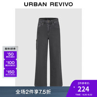UR2024秋冬女装时髦高街复古水洗丹宁休闲长裤UWM840067 深灰 30