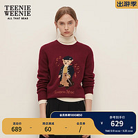 Teenie Weenie小熊2024年秋季学院风混纺圆领套头毛衣女 深红色 175/XL