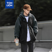 唐狮 TONLION2024秋季新款男连帽左胸印花插肩袖针织外套WP
