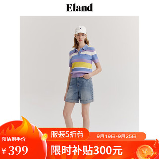 ELAND衣恋POLO衫女基础款百搭针织短袖舒适毛衣T恤 蓝色(50)Blue L/170