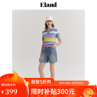 ELAND衣恋POLO衫女基础款百搭针织短袖舒适毛衣T恤 蓝色(50)Blue L/170