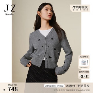 Juzui 玖姿 ·安娜蔻休闲格雷系设计感软糯绒感针织衫女装2024冬季 中灰 S