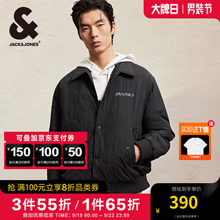 杰克琼斯 杰克·琼斯（JACK&JONES）男装秋冬时尚百搭宽松短款棉衣保暖外套字母刺绣翻领棉服男 E40 黑色 180/100A/L