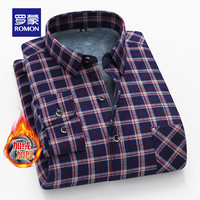 罗蒙（ROMON）加绒加厚长袖衬衫男2024秋冬中青年休闲百搭保暖格子衬衣 田红格 175