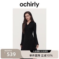 ochirly欧时力POLO领毛织连衣裙收腰软糯秋冬季通勤简约气质 黑色 S