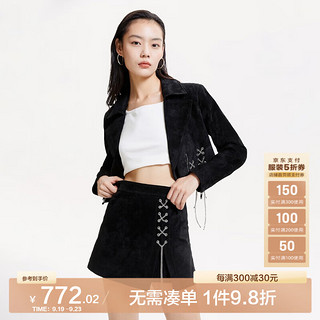 VEROMODA裙裤短裤女休闲百搭高腰显瘦复古皮革裙裤 S57黑色 175/76A/XL