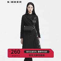 S.DEER 圣迪奥 女士拼接翻领长款风衣 S20181811