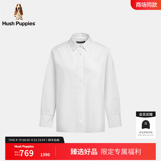 Hush Puppies【透气舒适】暇步士女装2024秋季全棉落肩长袖衬衫 泡沫白 XL