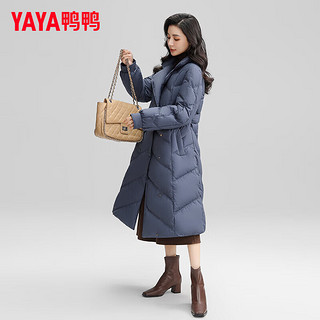 鸭鸭（YAYA）羽绒服女长款2024年冬季时尚气质西装领显瘦保暖外套SX 蓝色 S