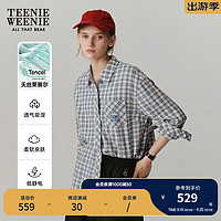 Teenie Weenie【莱赛尔】小熊女装格纹衬衫女2024秋季长袖上衣 浅蓝色 165/M