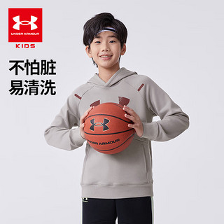 安德玛（Under Armour）童装儿童卫衣秋装休闲男女童连帽加厚上衣大童综训服244203178 浅灰 150cm