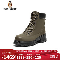 暇步士（Hush Puppies）马丁靴女士高帮厚底加绒大黄短靴Q1M08DD4 深灰 40