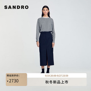 SANDRO2024秋季女装法式贴袋开衩直筒长款半身裙SFPJU01289 深蓝色 34