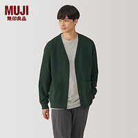 MUJI 無印良品 无印良品（MUJI）男式 双层织 米兰诺罗纹V领开衫 男士毛衣男款针织衫24年冬 深绿色 S 165/84A