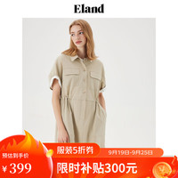 ELAND衣恋连衣裙女翻领抽绳收腰休闲裙子2024夏季 军绿色(49)Khaki L/170